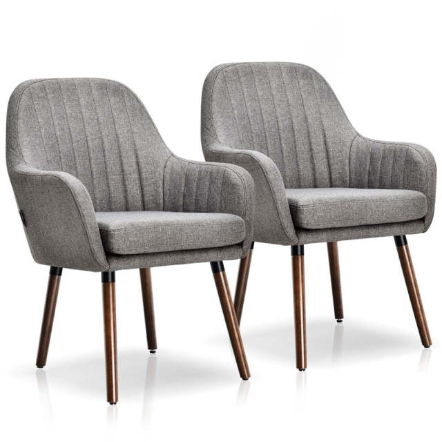 Set of 2 Fabric Dining Chairs, Upholstered Armchairs with Rubber Wood Legs, Thick Sponge Seat, Modern Accent Chairs for Living Room, Bedroom