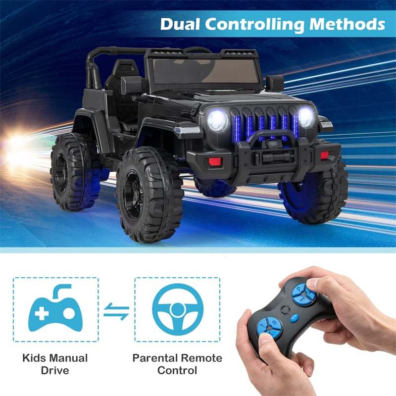 2-Seater Ride-On Truck for Kids, 12V Battery Powered Electric Vehicle with Remote Control & LED Lights, Ride-On Car for Boys Girls Gifts
