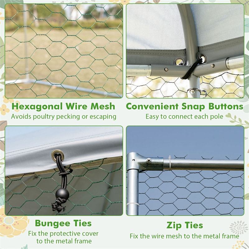 13FT Large Metal Chicken Coop Hexagon Walk-in Chicken Run Heavy Duty Galvanized Poultry Cage Hen House Rabbit Hutch with Waterproof Cover