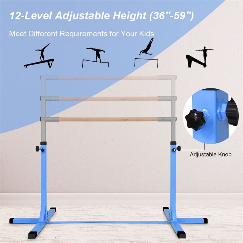 Steel Gymnastics Training Bar, 3' to 5' Height Adjustable Kip Bar with Double Locking Mechanism, Junior Horizontal Bar for Home Practice