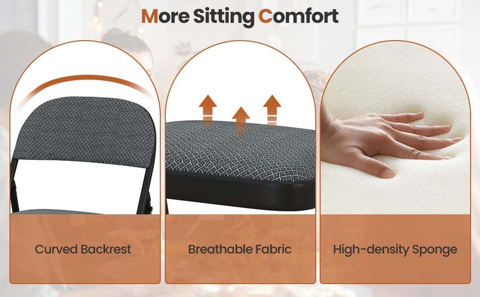 4-Pack Folding Chairs Home Office Chairs with Padded Seat, Metal Frame Fabric Dining Chairs Set of 4 Outdoor Indoor Upholstered Restaurant Chairs