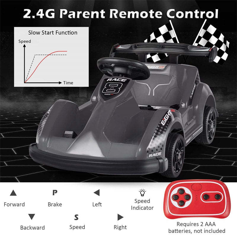 6V Kids Racer Go Kart, Electric Go Kart with Remote Control, 4 Wheels, Safety Belt, Music & USB Port, Battery Powered Ride-On Toy for Ages 3-8