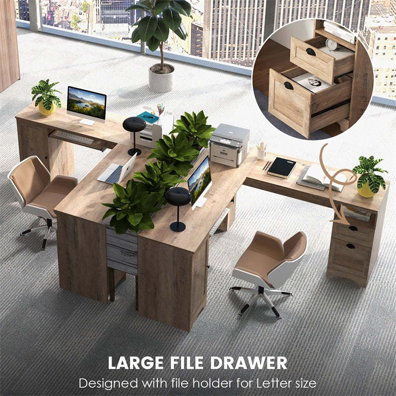 66" L-Shaped Office Desk, Modern Executive Corner Computer Desk with Power Outlets, Storage, Adjustable Shelf, Keyboard Tray for Working Writing