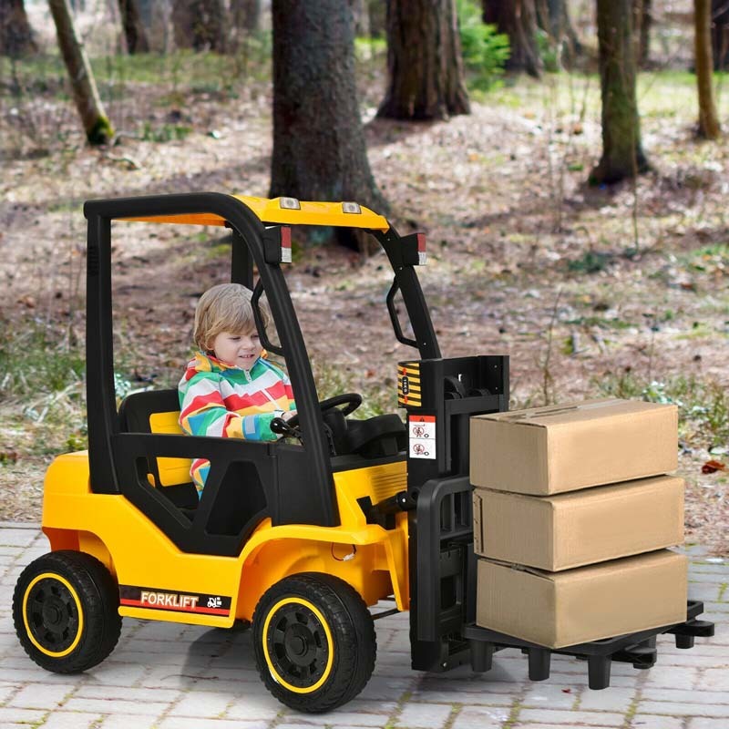 12V Kids Ride On Forklift Construction Vehicle with Remote Control & Back Trunk