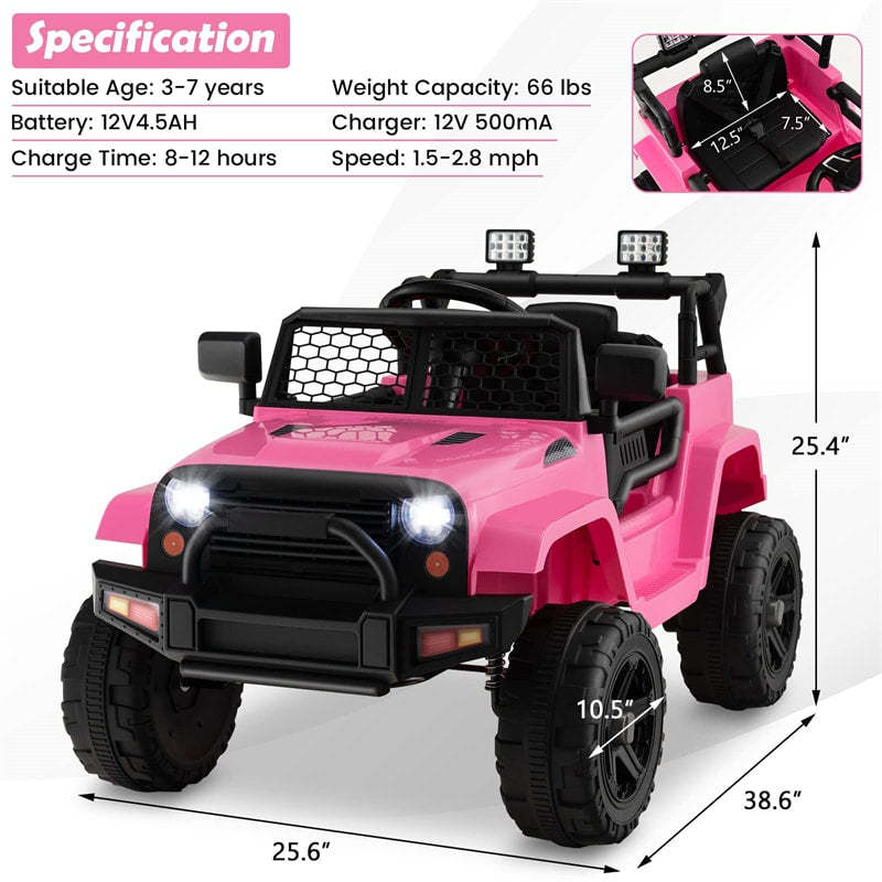 12V Kids Ride-On Truck, Battery Powered Electric Vehicle with Remote Control, Headlights, Music, Ride-On Cars for Boys & Girls