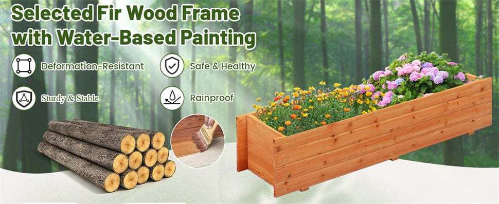 Wooden Raised Garden Bed, Rectangle Planter Box with Removable Bottom & Drainage Holes, Wood Planter Bed for Vegetables, Flowers, Herbs