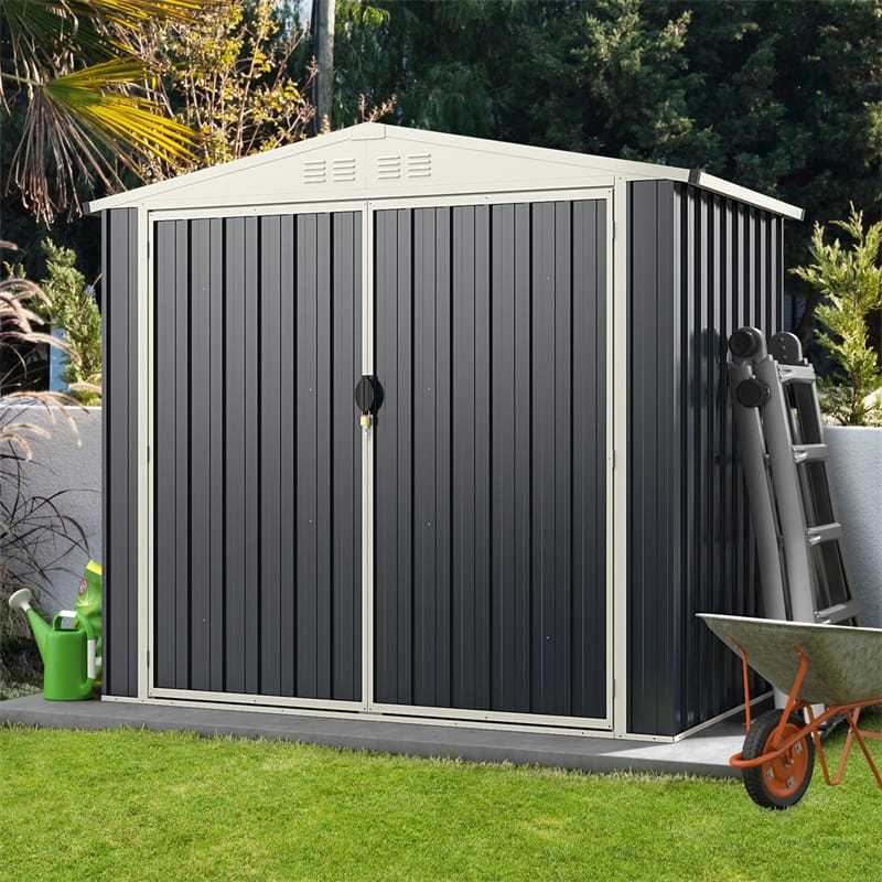 6.8x3.8FT Outdoor Metal Storage Shed Snap-on Assembly, All-Weather Galvanized Steel Utility Tool House with Lockable Door for Garden, Backyard, Lawn