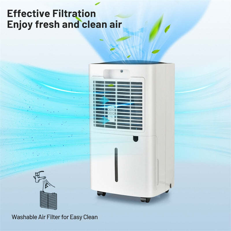 24 Pint Portable Dehumidifier for Home & Basements, 1500 Sq. Ft. Dehumidifier with 4 Wheels, 24H Timer, Auto/Manual Drainage