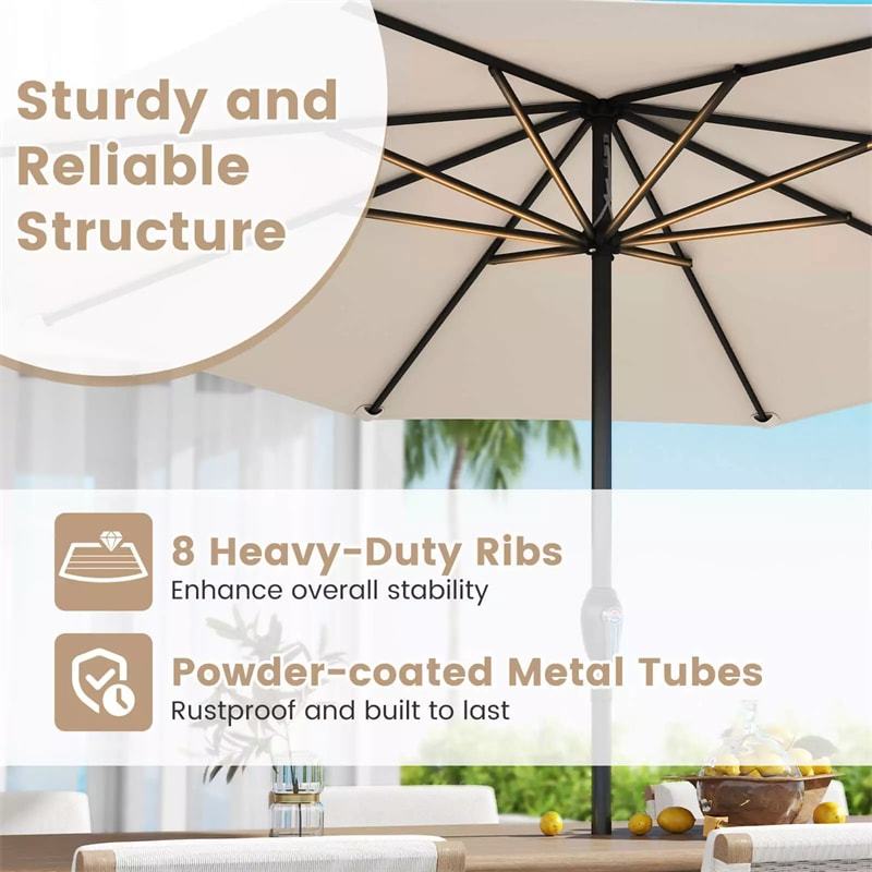 8.5FT Patio Umbrella, Outdoor Market Table Umbrella with Crank Handle, 8 Heavy Duty Ribs, Vented Top, Sun-Proof Canopy for Garden Yard Poolside