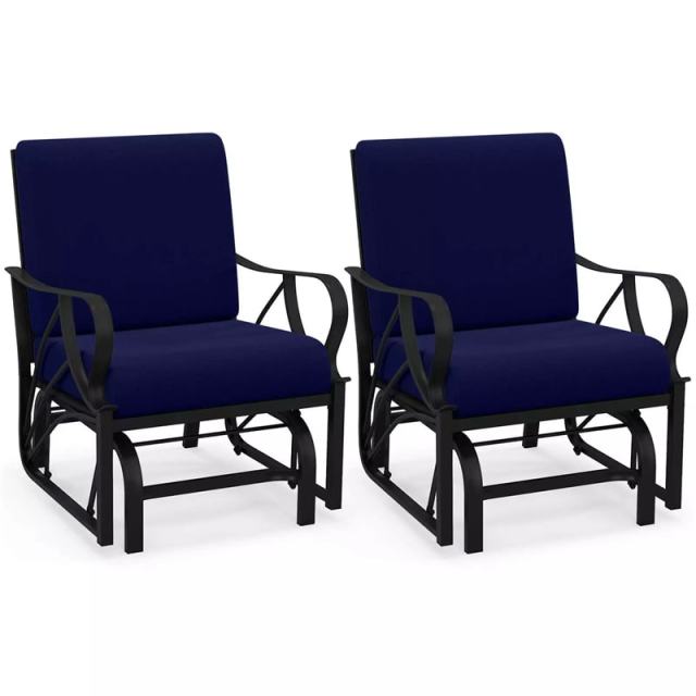 2PCS Outdoor Gliders with Cushions, Curved Armrests & Metal Frame, Ergonomic Patio Rocking Chairs for Porch, Backyard, Poolside