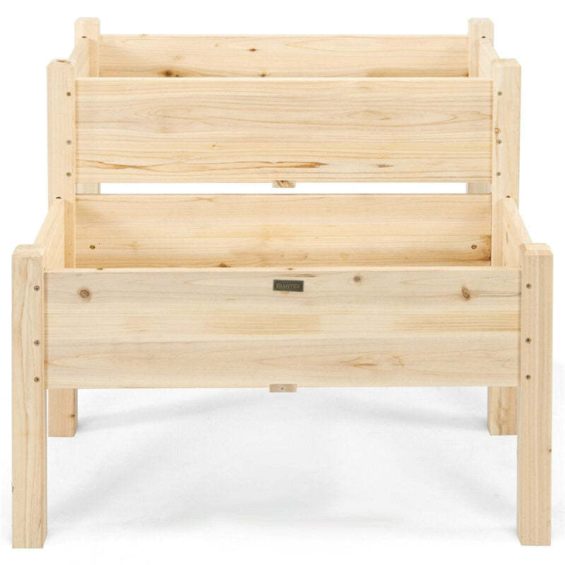 2-Tier Raised Garden Bed, Fir Wood Elevated Planter Box with Legs, Drainage Holes, 220LBS Capacity for Vegetables Herbs Flowers, Outdoor Patio