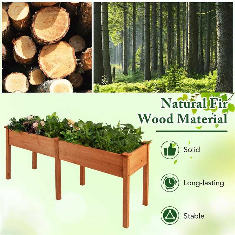 Wood Raised Garden Bed with Legs, Divider Panel & Drainage Holes, 73"x23"x30" Elevated Planter Box for Vegetables, Fruits, Flowers, Herbs