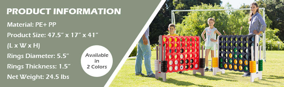 Jumbo 4-to-Score Giant Game Set, 4-in-A-Row Lawn Game for Kids & Adults, Indoor Outdoor Family Game with 42 Jumbo Rings & Quick-Release Slider