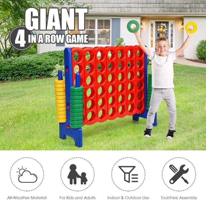 Giant 4-in-a-Row, Jumbo 4-to-Score Giant Game w/ 42 Rings, Quick-Release Slider, 3.5FT Tall Indoor Outdoor Connect 4 Yard Game for Kids, Adults