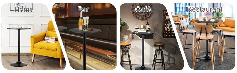24" Round Bistro Pub Table Modern Bar Height Cocktail Table with Metal Base