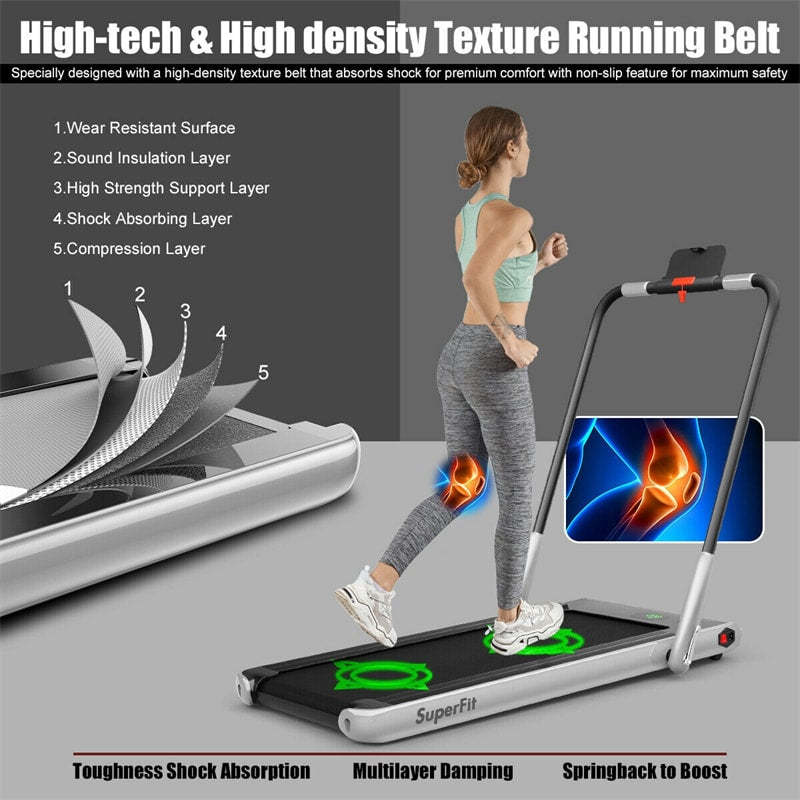 2.25HP 2-in-1 Folding Under Desk Treadmill with LED Display, Remote & APP Control, Portable Electric Walking Running Machine for Home Office