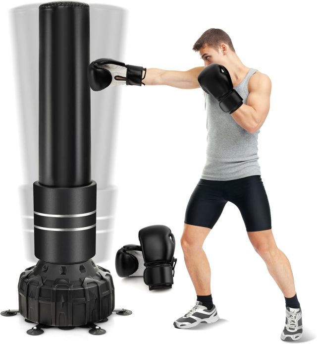 71"Freestanding Punching Bag, Heavy Boxing Bag Kickboxing Training Bag with 25 Suction Cups, Fillable Base & Boxing Gloves for Adults Youth, MMA Muay