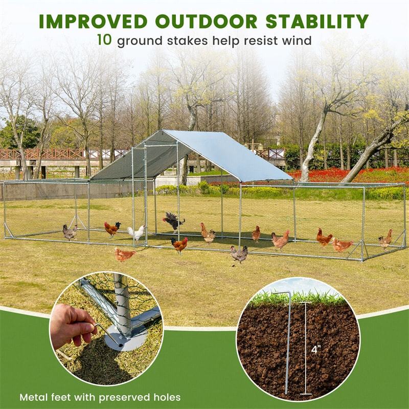 23ft Large Metal Chicken Coop, Galvanized Steel Walk-in Poultry Cage Hen Rabbit Run House with All-weather Cover for Backyard, Farm, Outdoor Use
