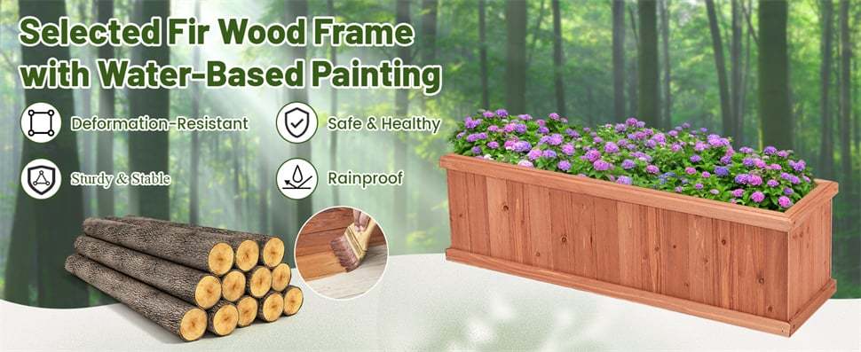 40" Wooden Raised Garden Bed, Outdoor Rectangle Planter Box with Drainage Holes for Flowers, Vegetables & Fruits, Backyard Patio Wood Planter