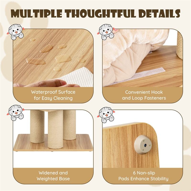 75" Modern Wood Cat Tree Multi-Level Large Cat Tower with Washable Mat Cat Condo Scratching Posts Hammocks & Basket Bed