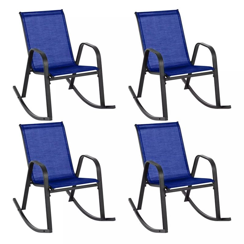 Set of 4 Outdoor Rocking Chairs, Ergonomic Heavy-Duty Metal Frame Patio Rockers with Breathable Fabric Seat & Back for Backyard, Garden, Porch