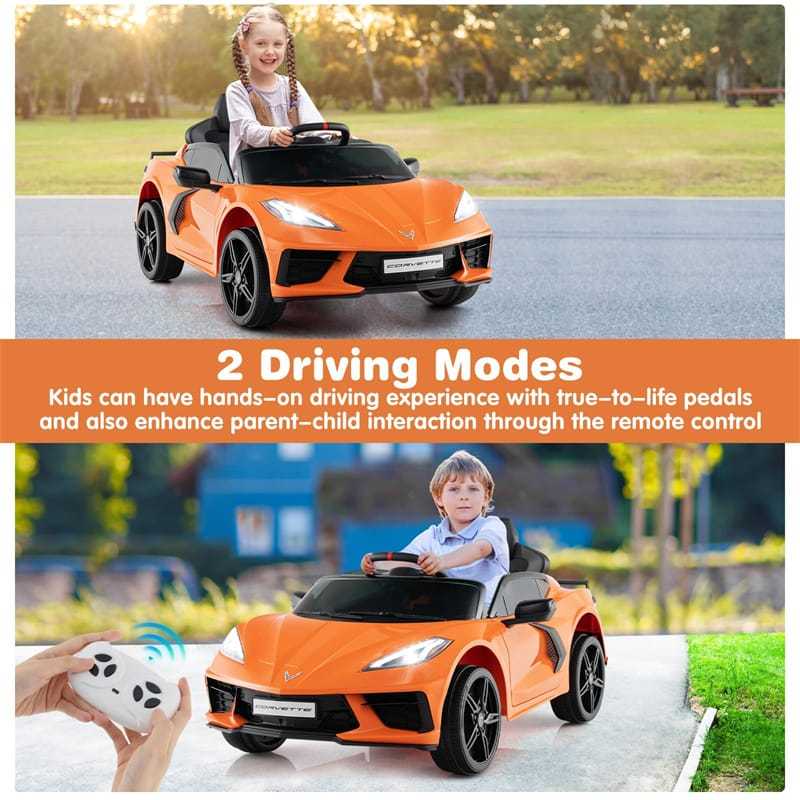 12V Kids Ride On Car Licensed Chevrolet Corvette C8 Electric Toy Car with Remote Control, Wireless Connection, Lights, Gift for Boys & Girls