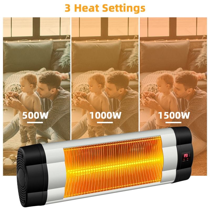 1500W Wall-Mounted Patio Heater Electric Infrared Heater with Remote Control, 3 Adjustable Modes & Overheat Protection