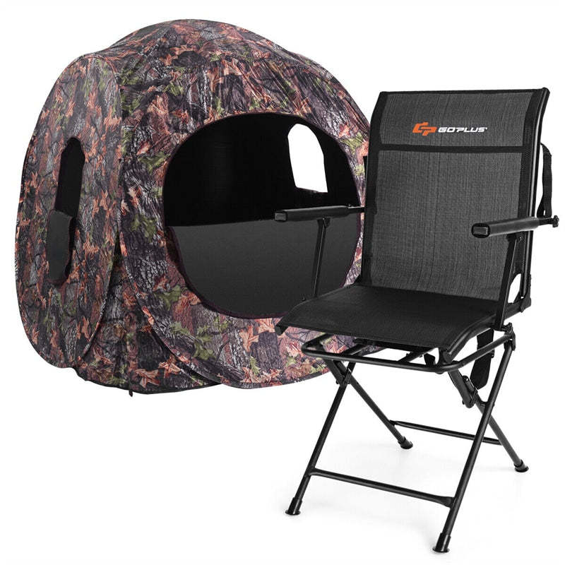 360° Swivel Hunting Blind Chair, Portable Folding Hunting Chair with Armrest, Mesh Back & Carrying Strap, Silent Hunting Seat for Dove Camping