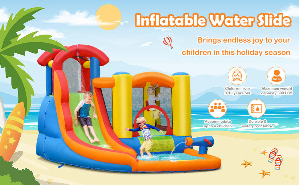 6 in 1 Kids Inflatable Water Slide Jumping Castle Splash Pool without Blower