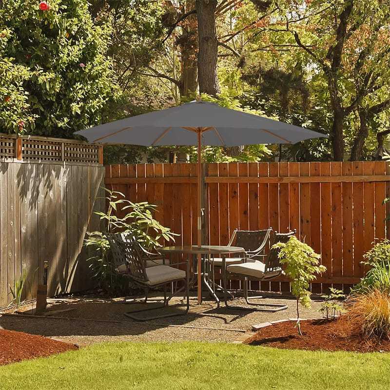 10FT Wooden Patio Umbrella with Rope Pulley Lift, 3 Height Adjustments, 8 Bamboo Ribs, Vented Roof Outdoor Table Umbrella for Poolside, Backyard