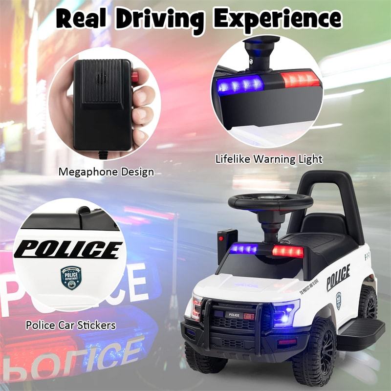 Kids Ride on Push Car 6V Electric Toddler Foot-to-Floor Police Push Car with Megaphone Lights Siren & Under Seat Storage