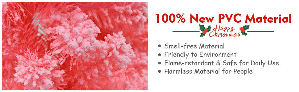 Pink Pre-lit Hinged Flocked Artificial Christmas Tree w/ 348 PVC Tips Metal Stand