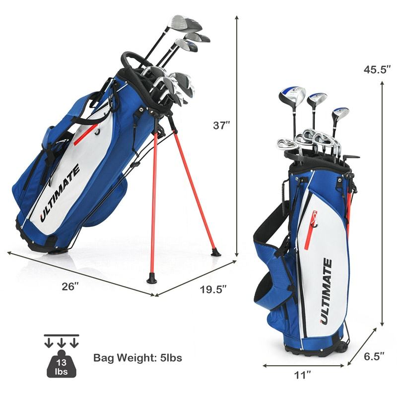 10 Pieces Men's Golf Club Set Right Hand, Complete Golf Club Package Set with 460cc #1 Driver, #3 Fairway Wood, Hybrid, Irons, Putter & Bag