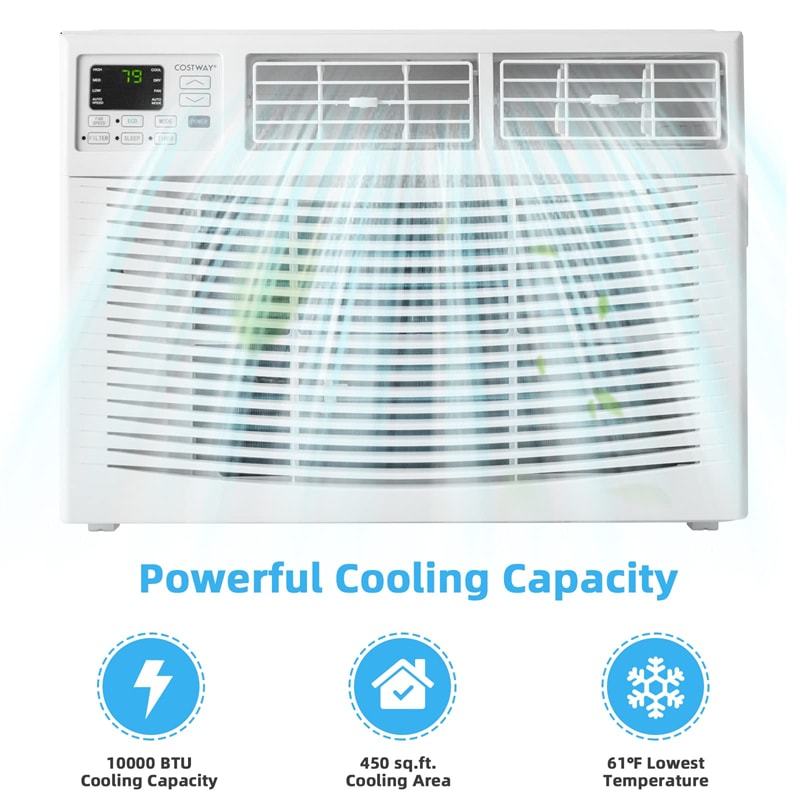 10000 BTU Quiet Window Air Conditioner Cools 450 Sq.Ft, Energy Efficient AC Unit with Cool, Dry, Fan, Auto, ECO Mode & Remote Control
