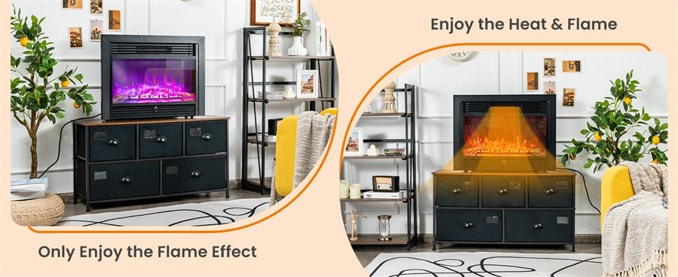 28.5" Electric Fireplace Insert 750W/1500W Freestanding Mounted Recessed Fireplace Heater with Remote Control & 3 Color Flame Adjustable