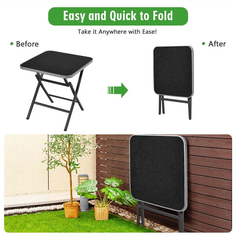 Indoor Outdoor Folding Square Tempered Glass Patio Bistro Table