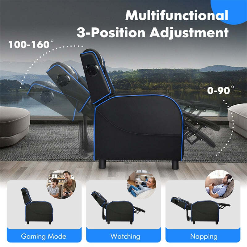 Massage Gaming Chair Racing Style Gaming Recliner PU Leather Home Theater Seating with Massage Lumbar Pillow Retractable Footrest & Bluetooth Speaker