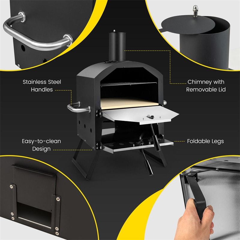 Wood Fired Pizza Oven 2-Layer Outdoor Pizza Maker Oven with Pizza Stone, Pizza Peel & Removable Cooking Rack