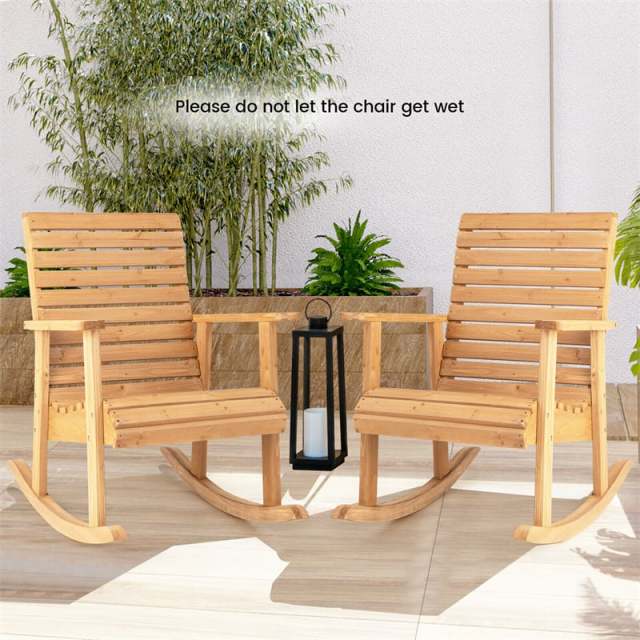 Wood Outdoor Rocking Chair Patio Rocker 330 Lbs Weight Capacity Fir Wood Chair with High Backrest & Wide Armrests for Garden Yard Indoor