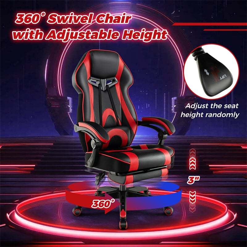 E-Sports Gaming Chair Ergonomic Racing Style Office Computer Chair Height Adjustable Reclining Video Game Chair with Lumbar Support & Footrest