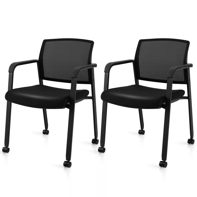 2-Pack Rolling Conference Room Chairs, Stackable Office Guest Chairs with PU Wheels, Mesh Back & Armrests for Waiting Room, School, Lobby