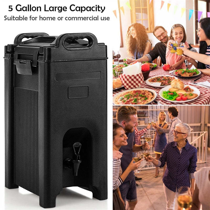 5 Gallon Insulated Beverage Dispenser/Server Food-grade Hot & Cold Drink Carrier with Handles & Spring Action Faucet