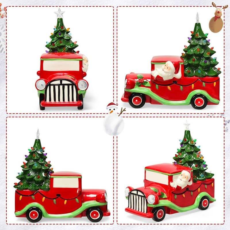 Vintage Tabletop Pre-Lit Ceramic Red Truck with Christmas Tree