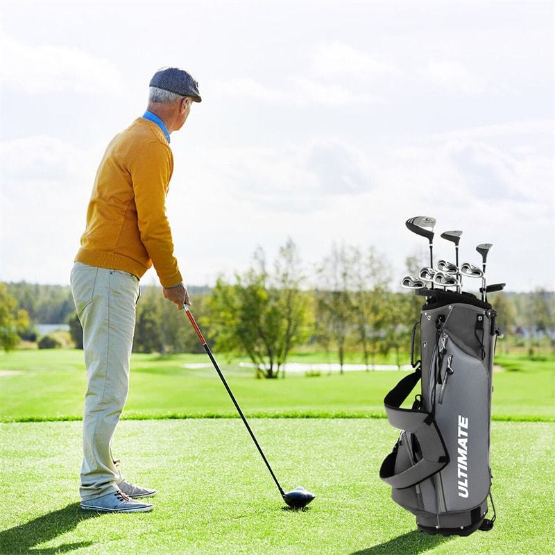 10 Pieces Men's Golf Club Set Right Hand, Complete Golf Club Package Set with 460cc #1 Driver, #3 Fairway Wood, Hybrid, Irons, Putter & Bag