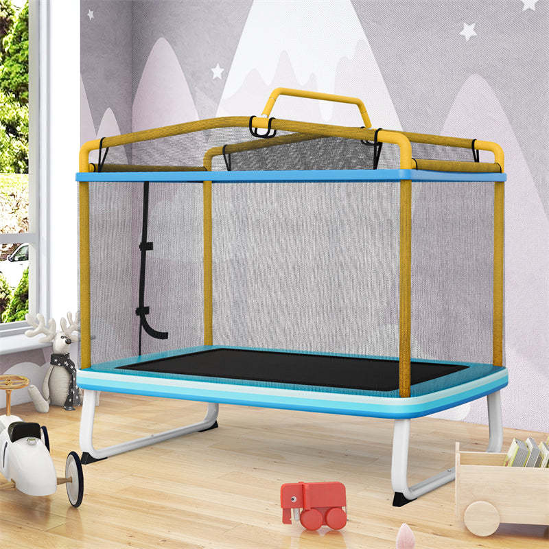 6FT Rectangle Kids Trampoline with Enclosure Net, Horizontal Bar & Swing, ASTM Approved Recreational Mini Trampoline for Toddler Indoor Outdoor