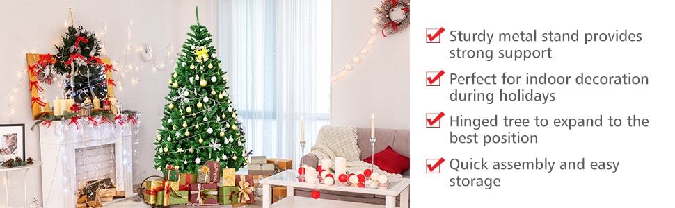 9Ft Hinged Douglas Artificial Christmas Tree 3594 Branch Tips with Foldable Solid Metal Stand