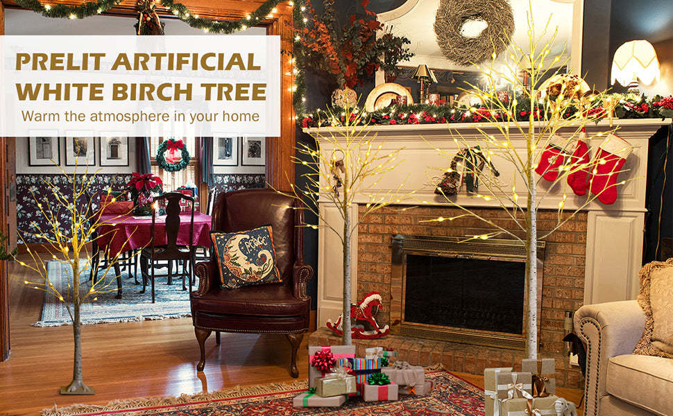 5ft Lighted White Twig Birch Artificial Christmas Tree with 72 LED Lights