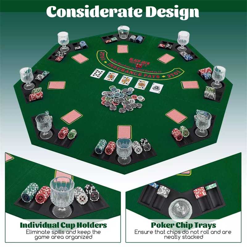 48" Folding Poker Table Top, 8-Player Portable Casino Card Game Top with Cup Holders, Chip Trays, Carrying Bag & Non-Slip Bottom for Family Fun
