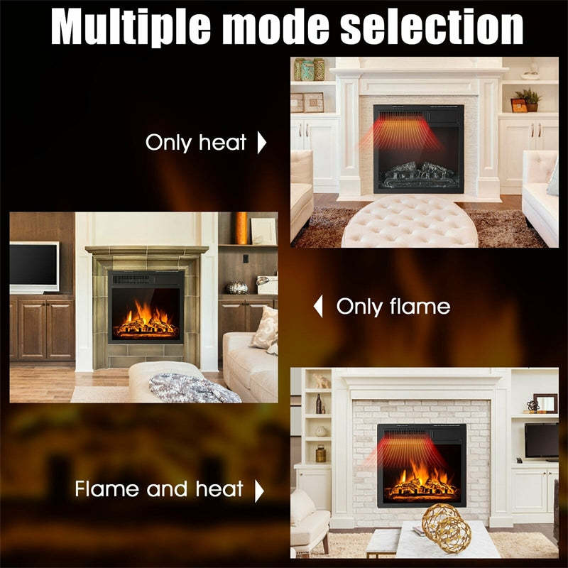18" Electric Fireplace Insert Freestanding Recessed Heater with Remote Control