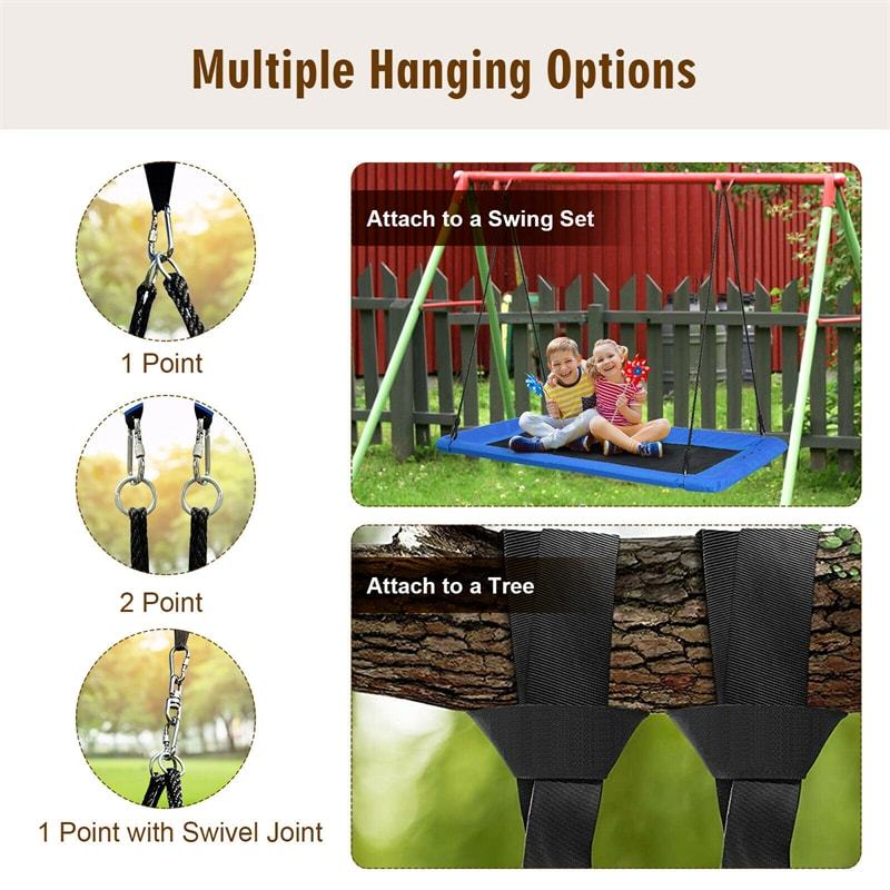 Giant 60" Platform Tree Swing with 2 Hanging Straps for Kids & Adults, Steel Frame Rectangle Saucer Swing for Indoor Outdoor Backyard